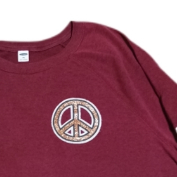 Old Navy Burgundy Knit Sweater Peace Graphic Logo - Picture 3 of 4